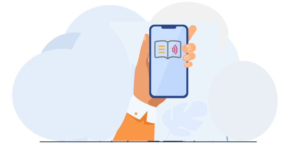 Graphic of a hand holding a smartphone with the EasyReader icon