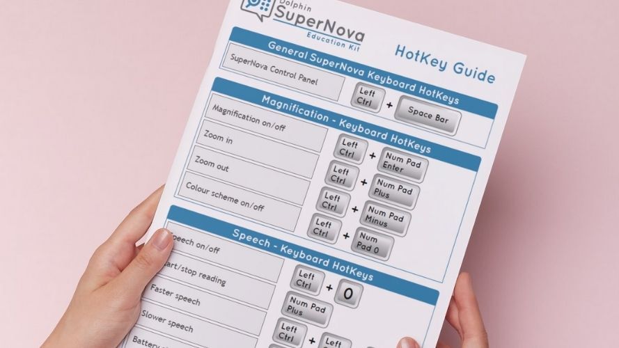 Hands holding a printed SuperNova Hotkey Guide
